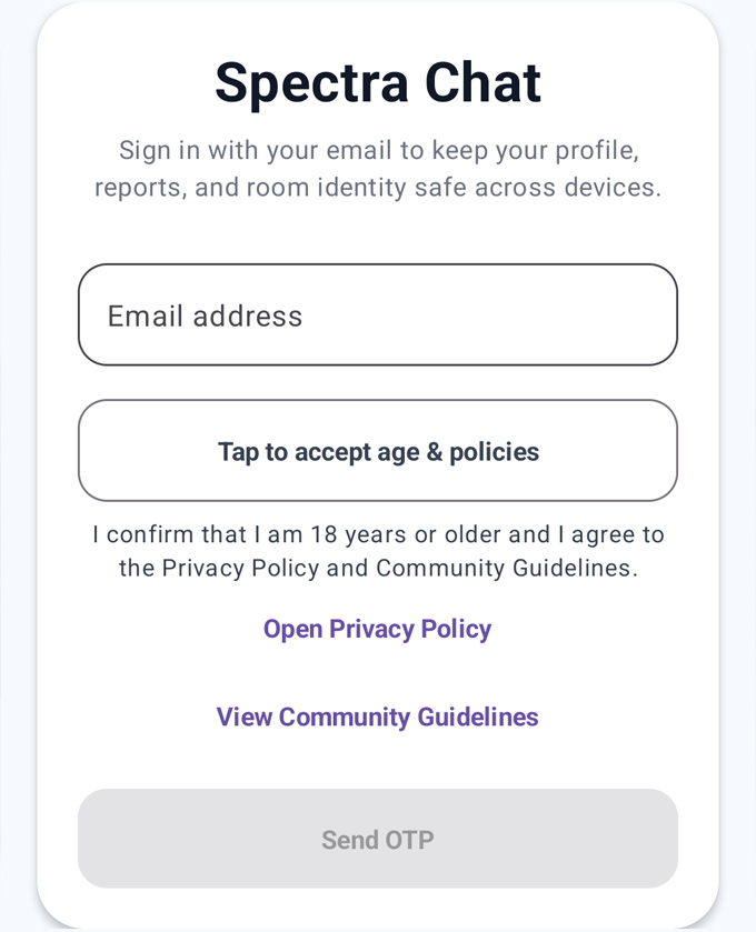 OTP login page of Autism App